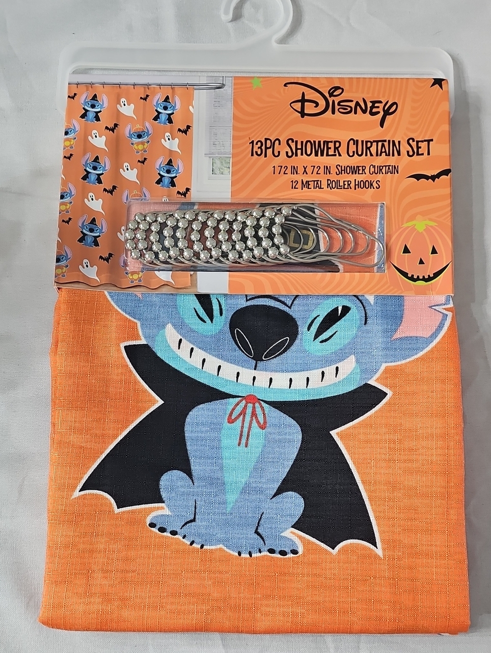 New! Disney Halloween Stitch & Ghosts Fabric Shower Curtain w/ Hooks